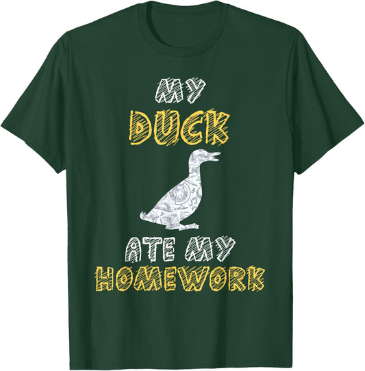 My Duck Ate My Homework Mallard Dipper Kid Back To School T-Shirt - T-Shirt | Forest