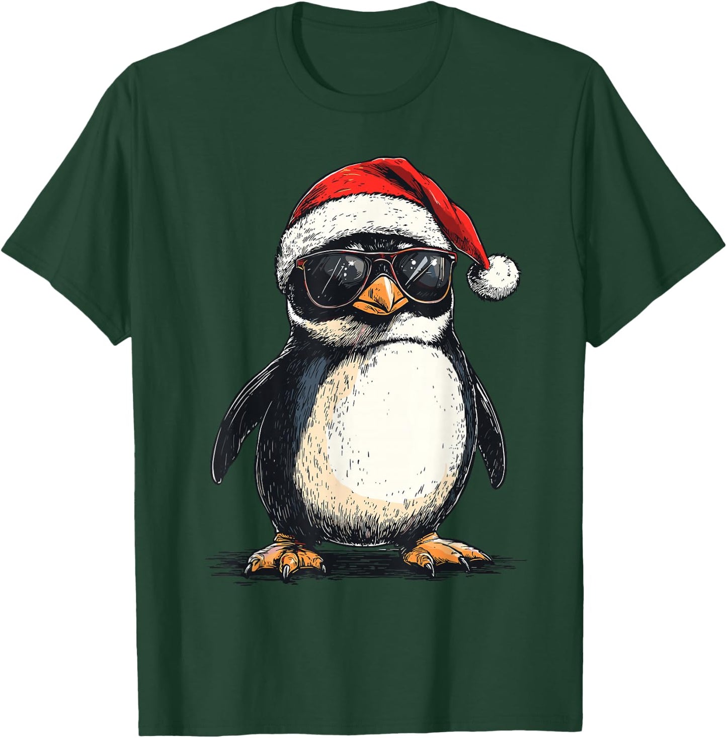 Penguin Santa Hat Funny Penguin Lovers Xmas Christmas Pajama T-Shirt - T-Shirt | Forest