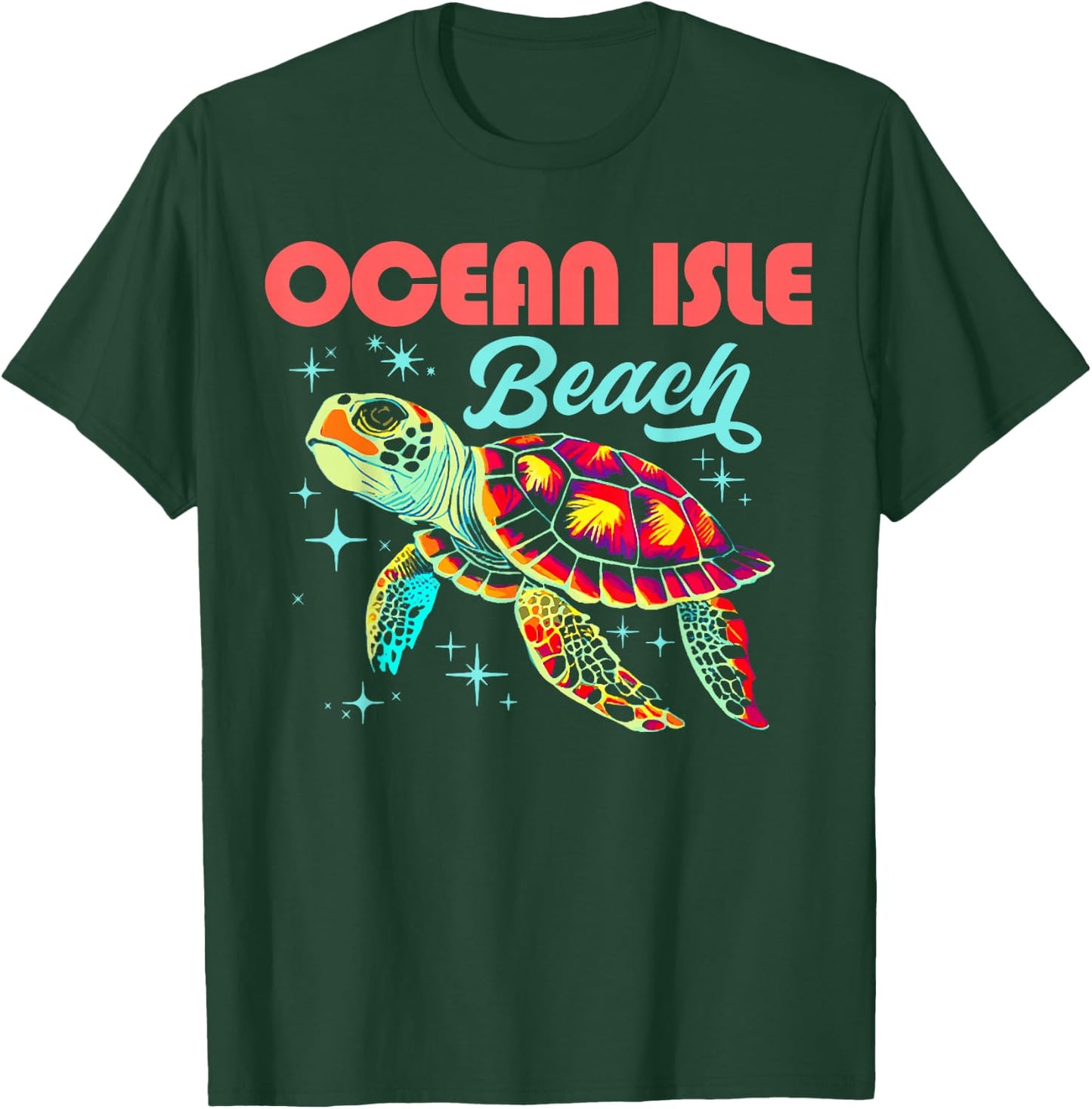 Ocean Isle Beach NC Artistic Sea Turtle Retro T-Shirt - T-Shirt | Forest