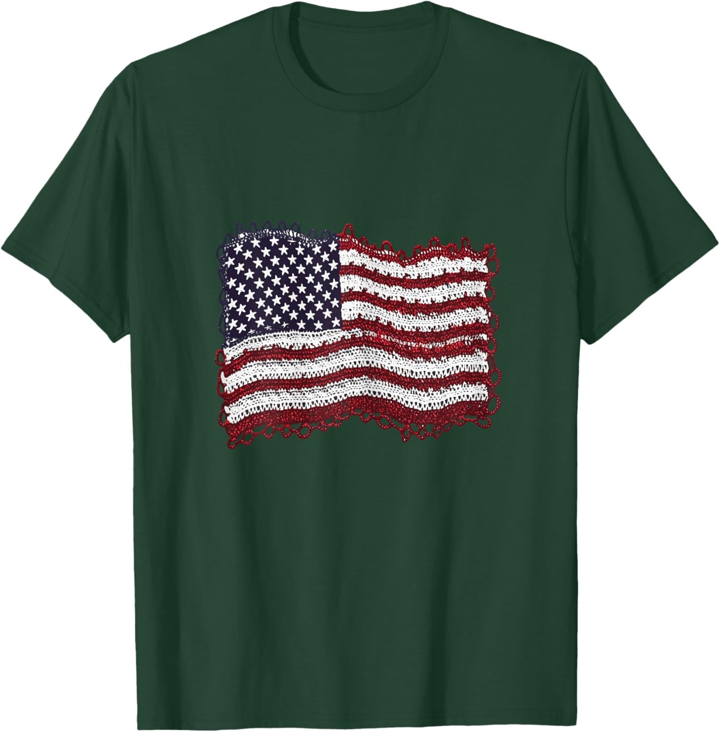 American Flag Crochet 4th Of July Crocheting Patriotic Women T-Shirt - T-Shirt | Forest