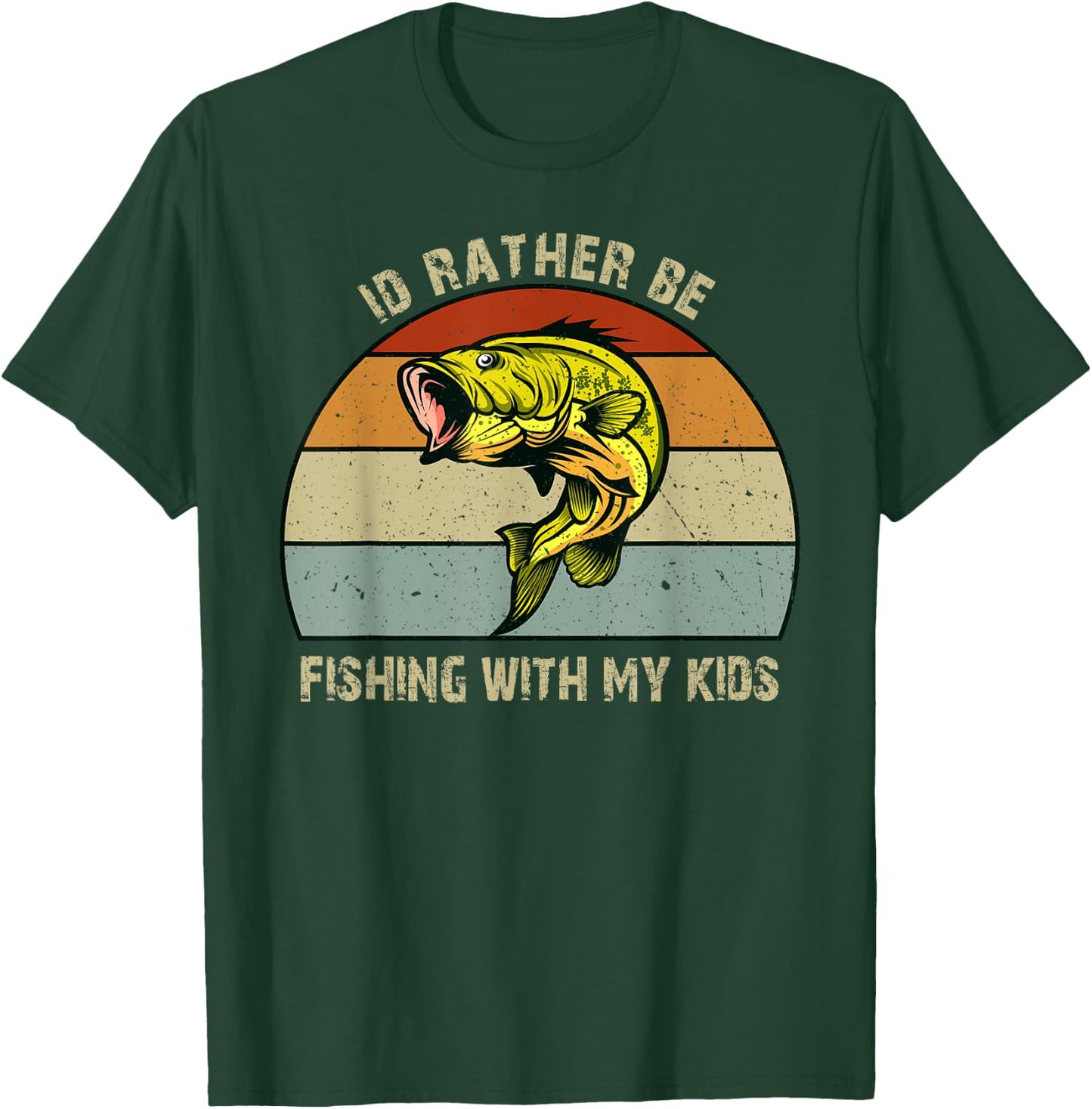 Id Rather be Fishing with My Kids Bass Fishing Gifts Dad T-Shirt - T-Shirt | Forest