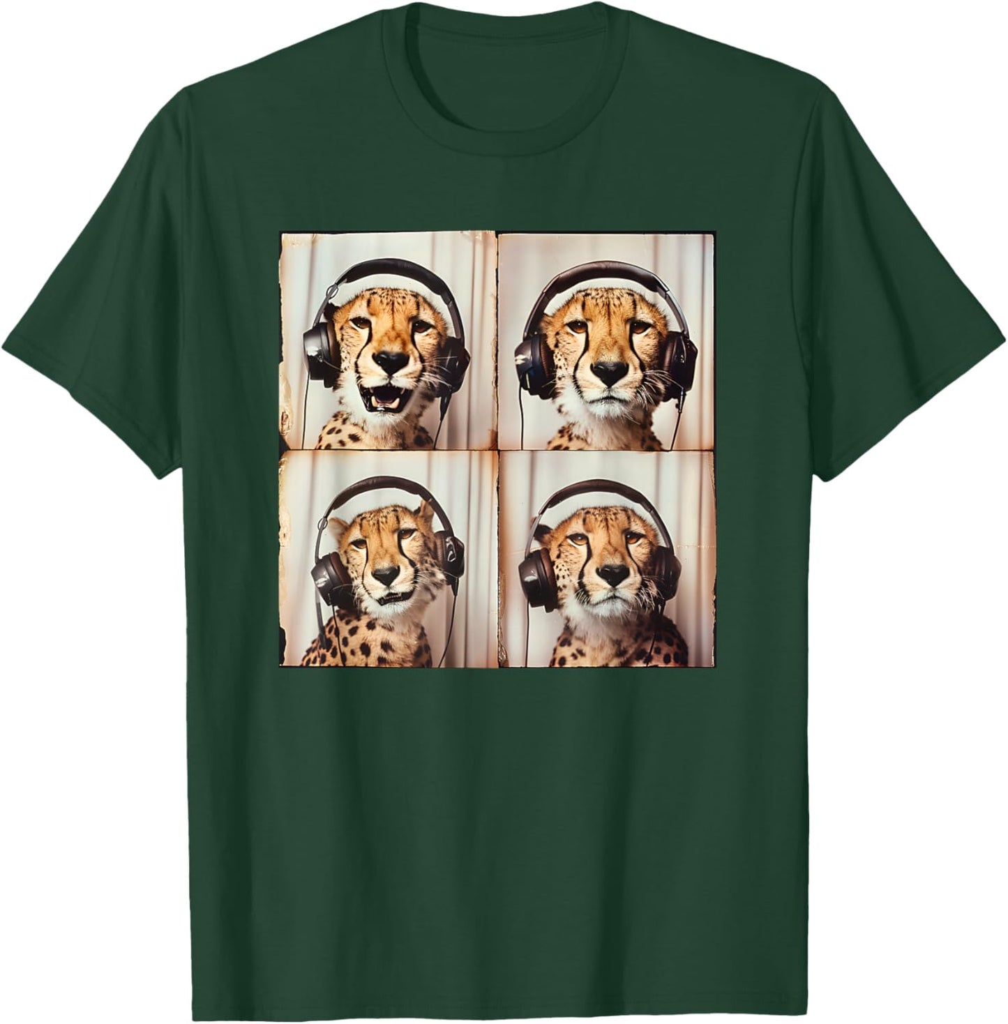 Cheetah Listening To Music Lover Cool Safari Animal T-Shirt - T-Shirt | Forest