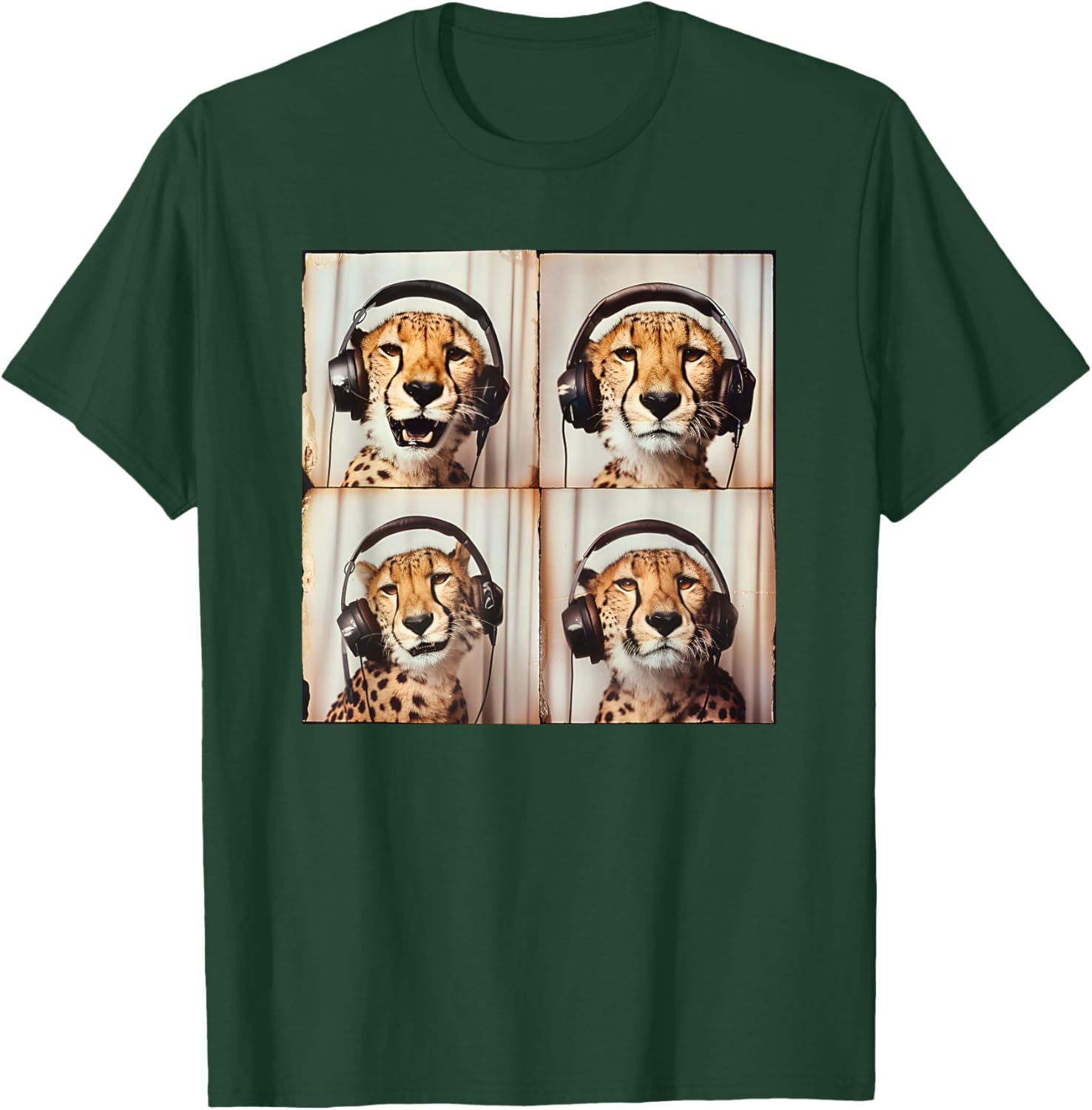 Cheetah Listening To Music Lover Cool Safari Animal T-Shirt - T-Shirt | Forest