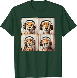 Cheetah Listening To Music Lover Cool Safari Animal T-Shirt - T-Shirt | Forest