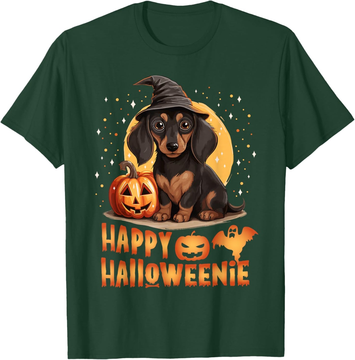 Happy Halloweenie Funny Dachshund Halloween 2024 Wiener Dog T-Shirt - T-Shirt | Forest