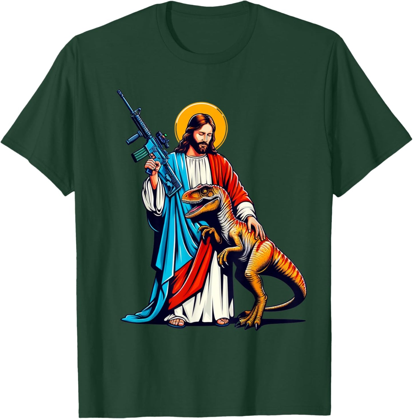 Jesus and Raptor Shirt, Funny AR15 2nd Amendment Patriotic T-Shirt - T-Shirt | Forest