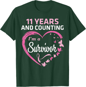 11 Years And Counting I'm A Breast Cancer Survivor Fight Win T-Shirt - T-Shirt | Forest