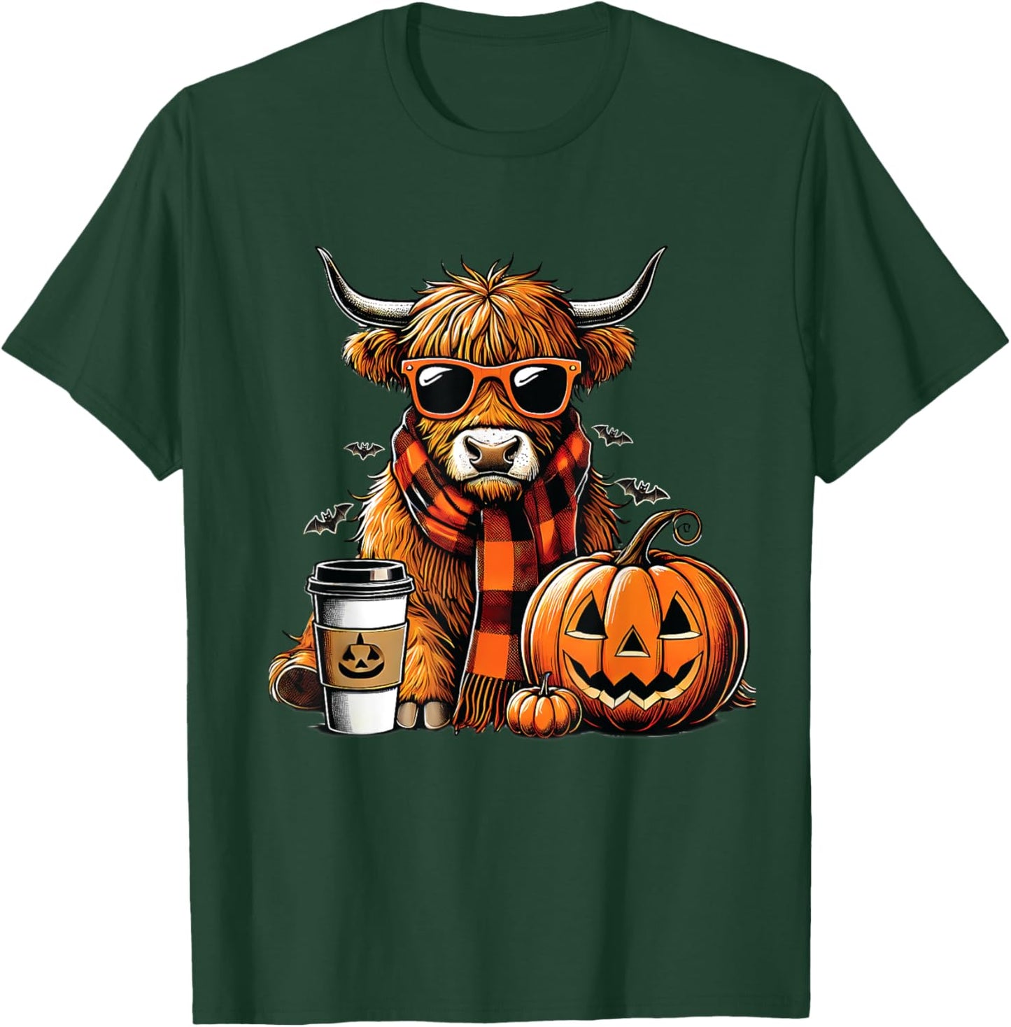 Animal lovers Highland cow Witch Hat celebrating Halloween T-Shirt - T-Shirt | Forest
