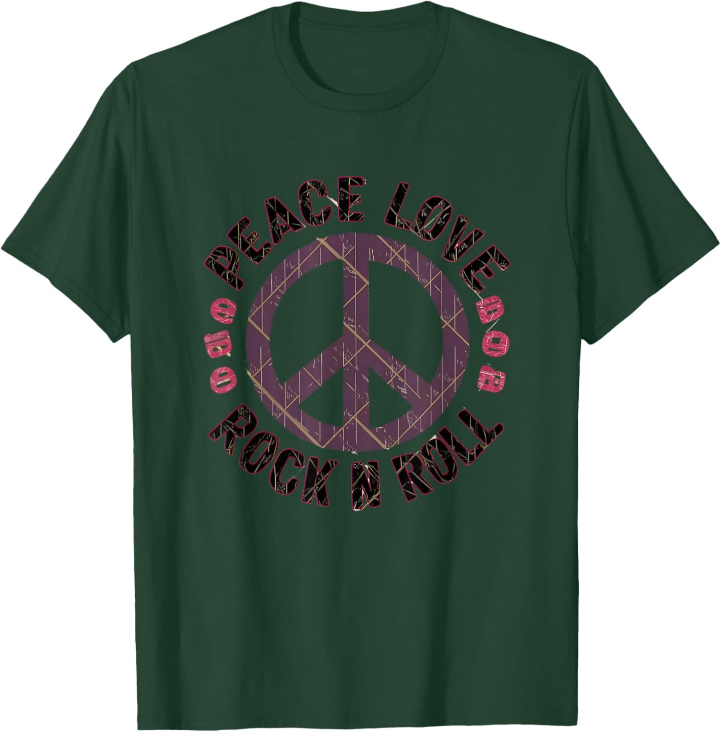 Peace Love and Rock And Roll Saying Rocker Motif T-Shirt - T-Shirt | Forest