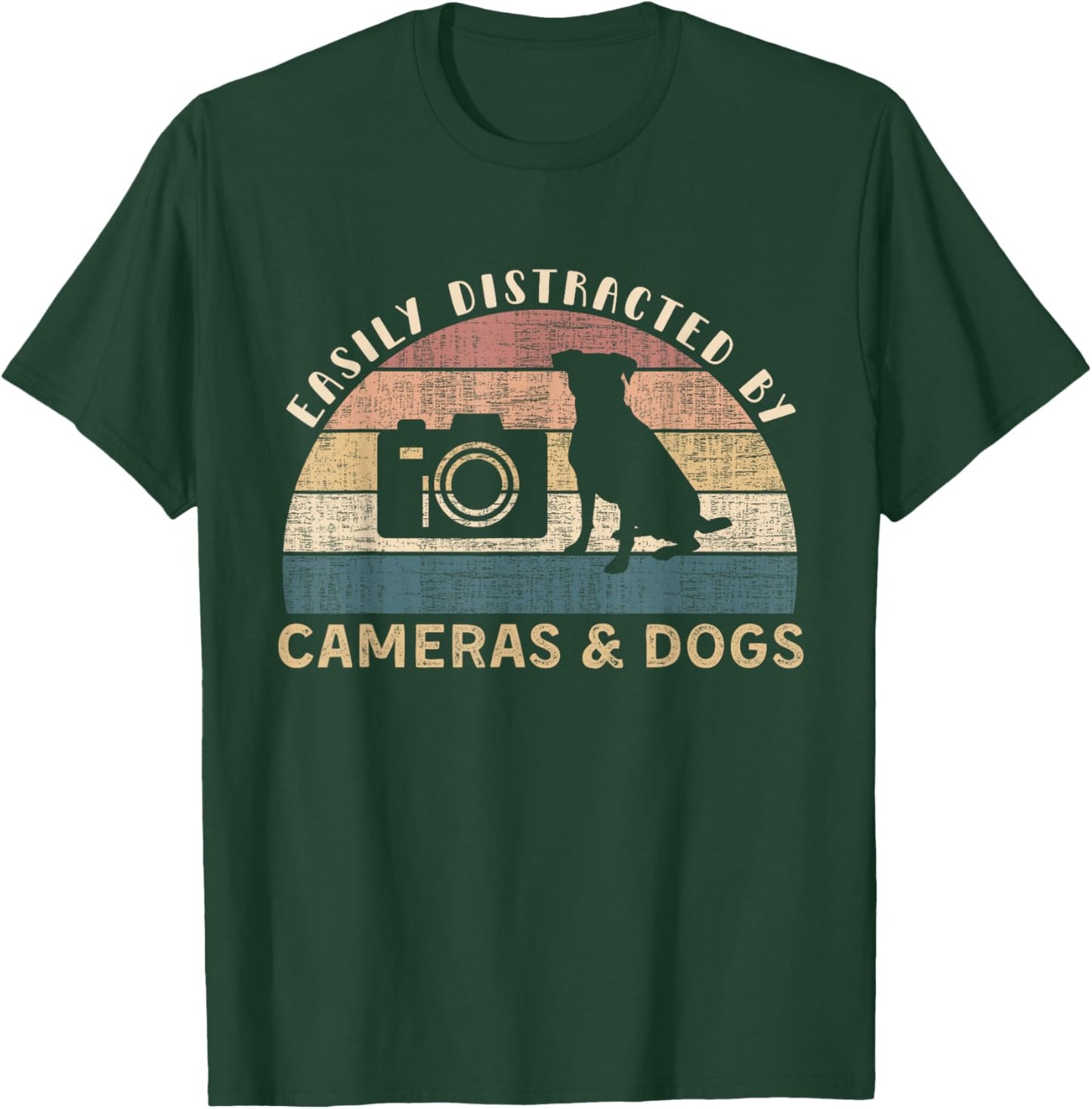 Easily Distracted By Cameras & Dogs Retro Funny Photographer T-Shirt - T-Shirt | Forest