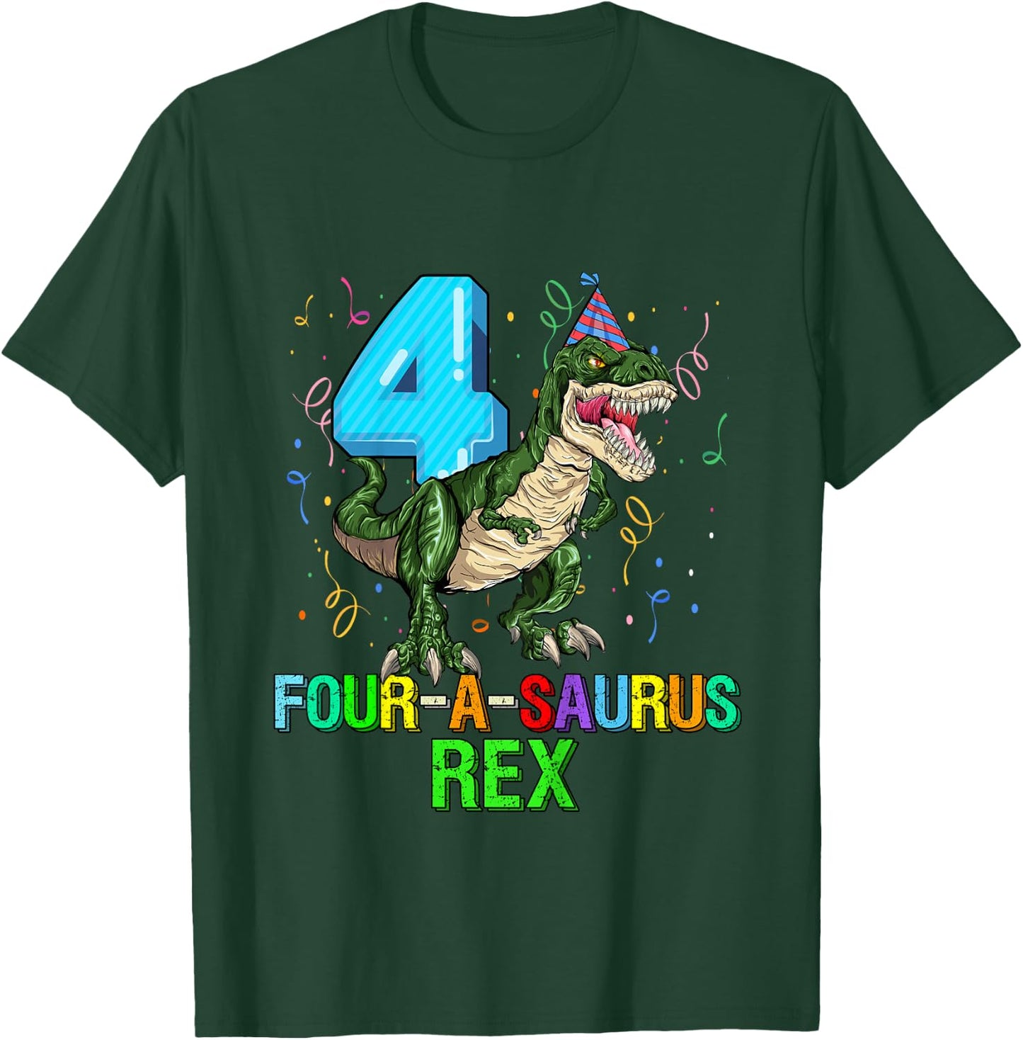 Kids 4 Year Old Boy 4th Birthday Dinosaur Gift Fourasaurus T-Shirt - T-Shirt | Forest