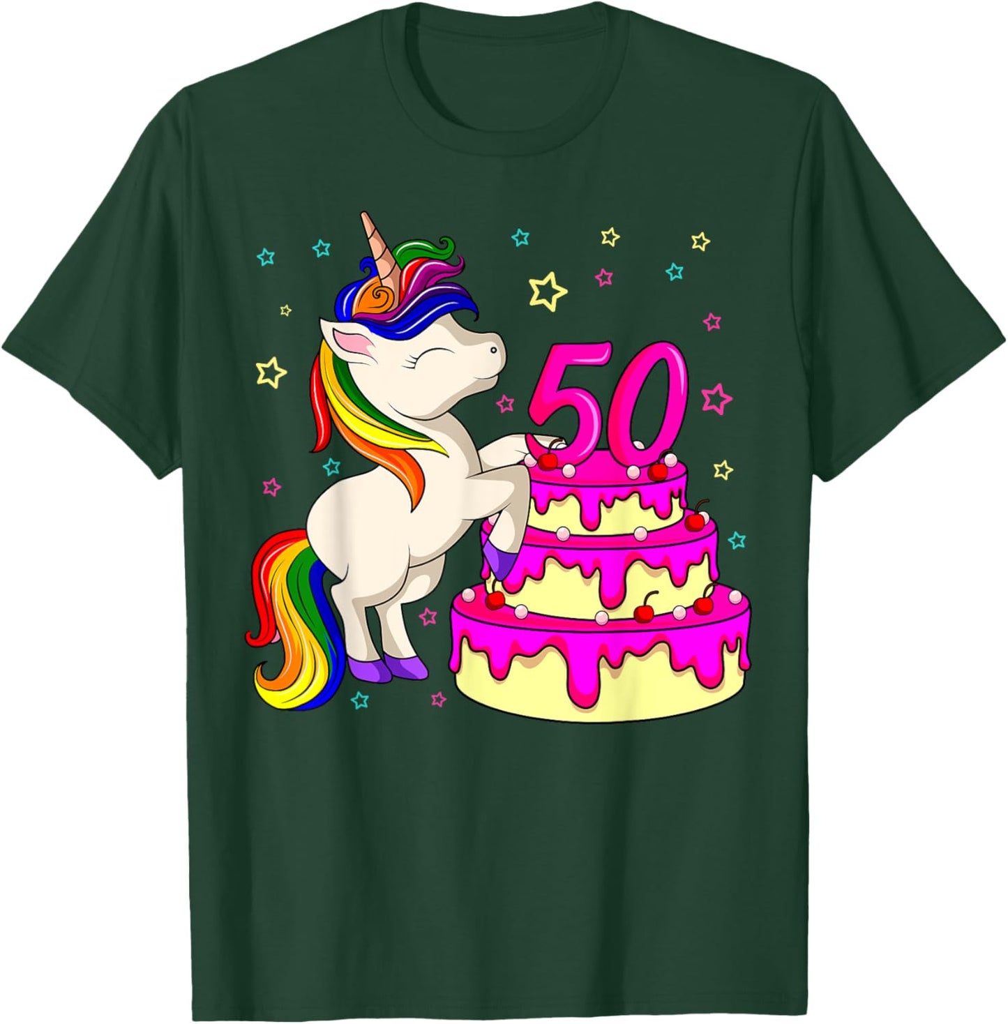 50th Bday Unicorn Rainbow Cake Theme Birthday Party T-Shirt - T-Shirt | Forest