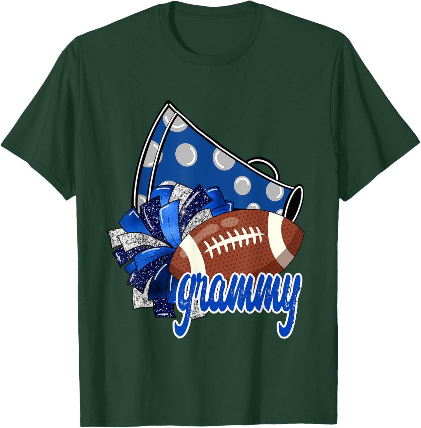 Cheer Grammy Shirt, Megaphone Pom Pom Football Blue T-Shirt - T-Shirt | Forest