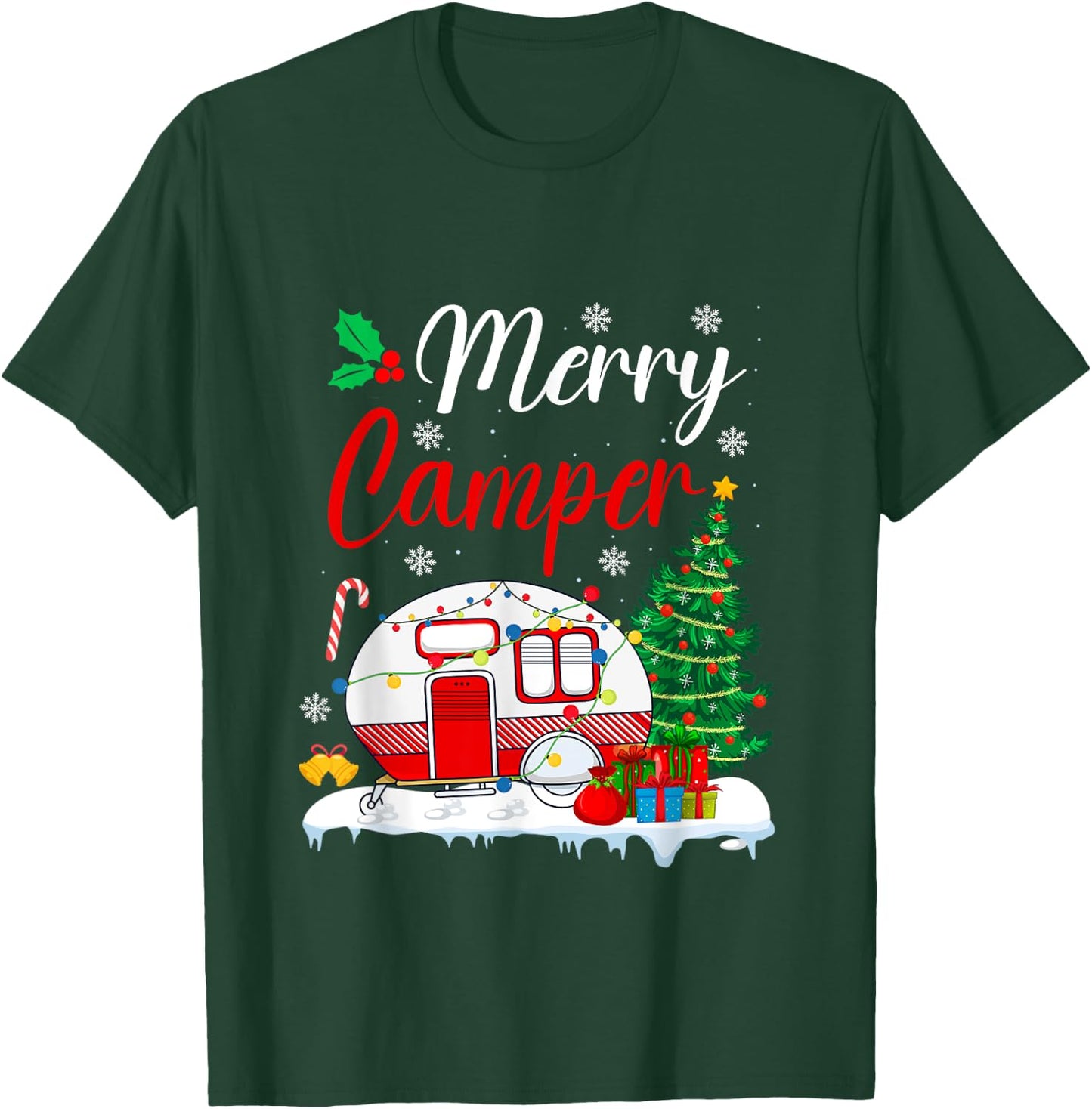 Merry Camper Christmas Camping Xmas T-Shirt - T-Shirt | Forest