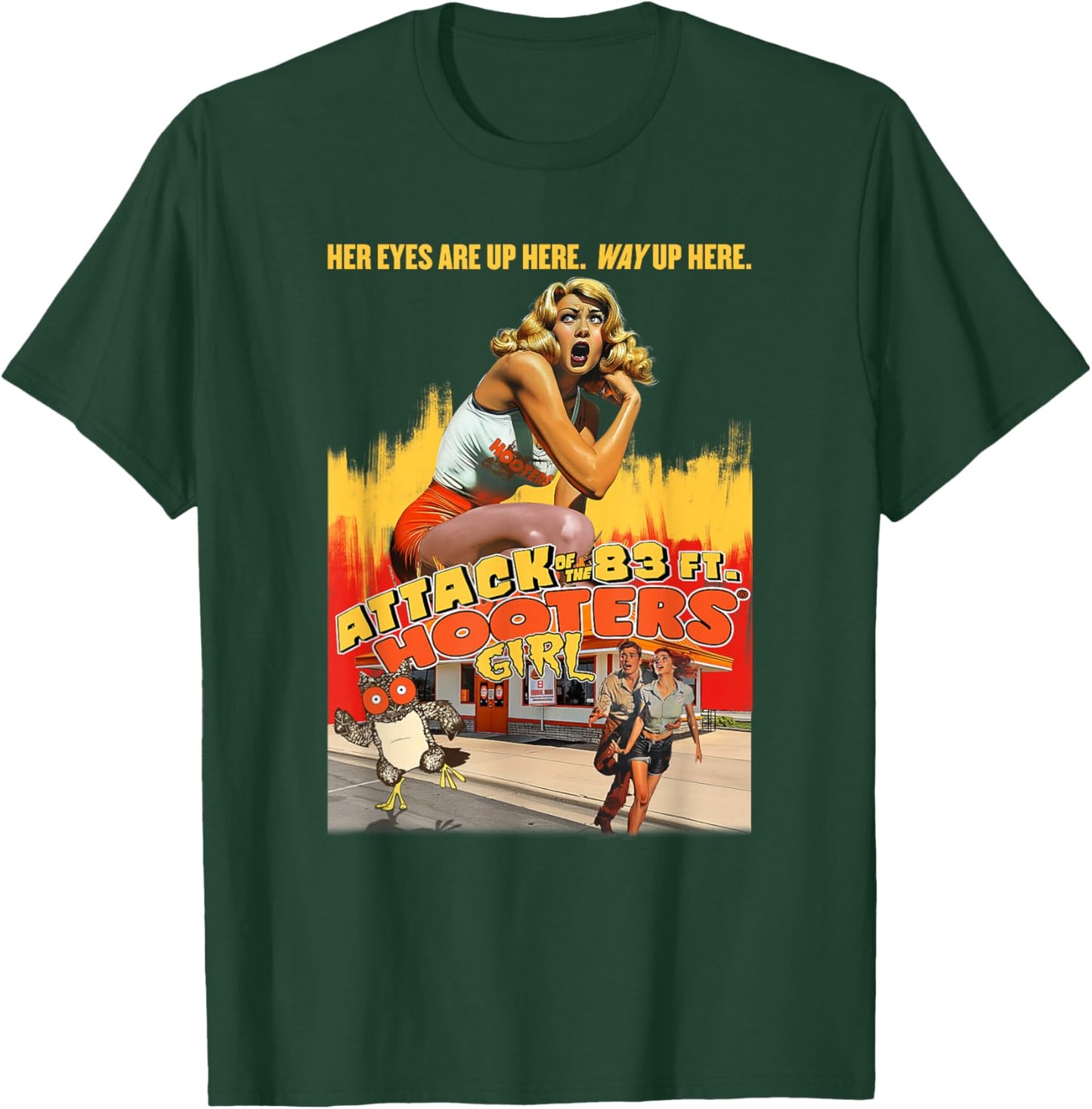 Hooters Attack of The 83ft Hooters Girl Funny B-Movie Retro T-Shirt - T-Shirt | Forest