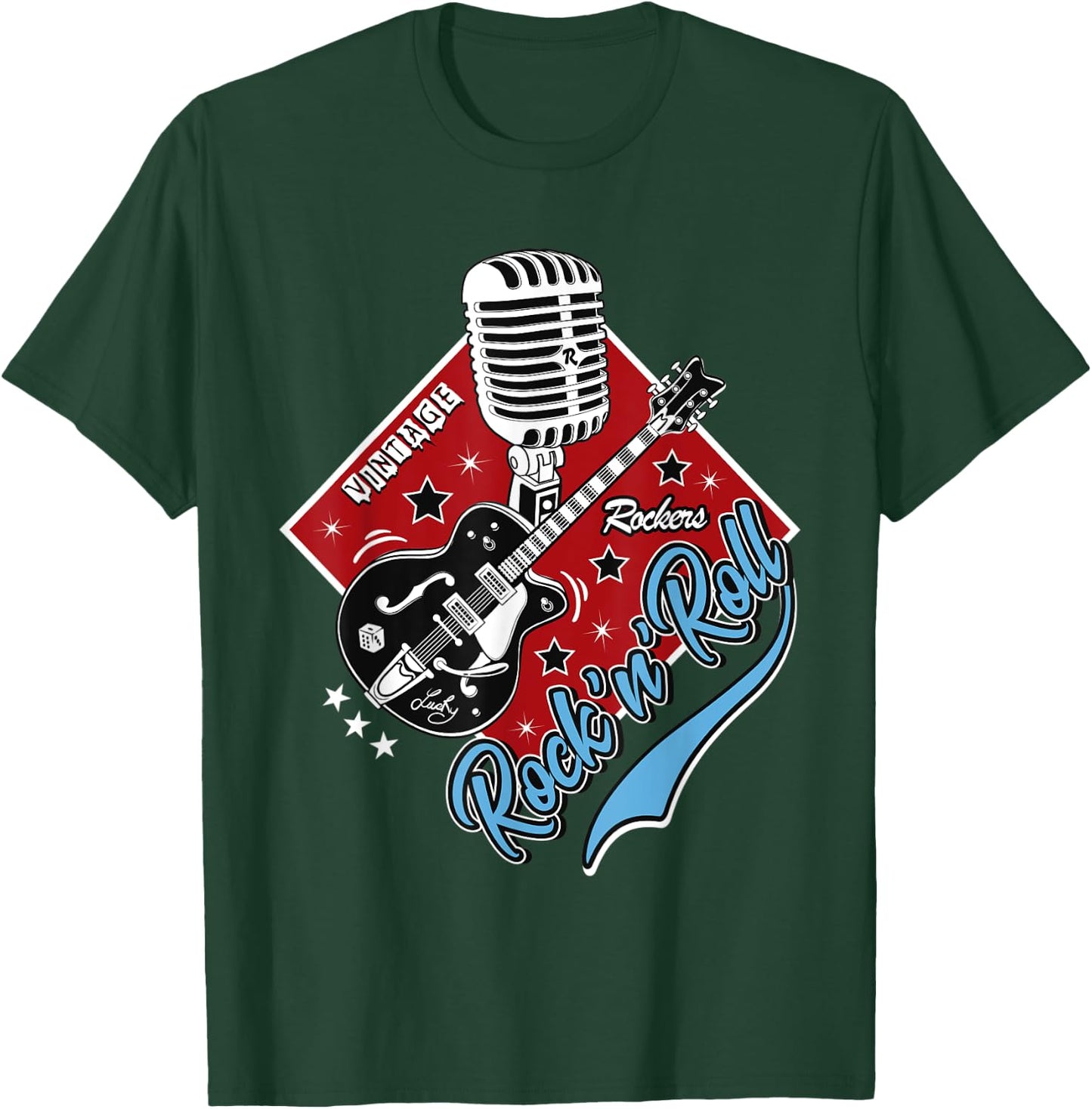 Guitar Rock and Roll Rockabilly Vintage Microphone Rocker T-Shirt - T-Shirt | Forest