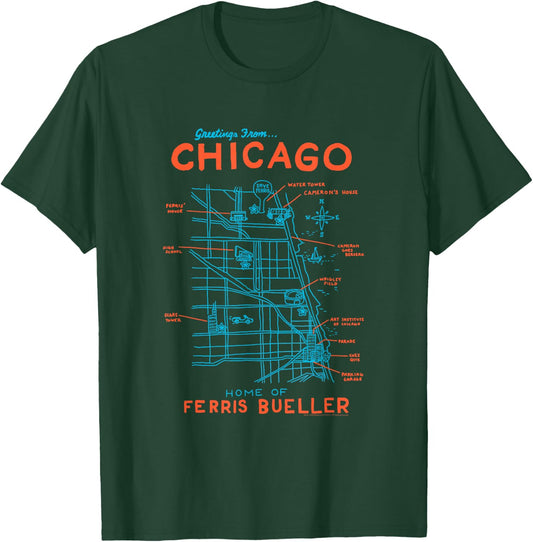 Ferris Bueller's Day Off Chicago Map Funny Movie T-Shirt - T-Shirt | Forest