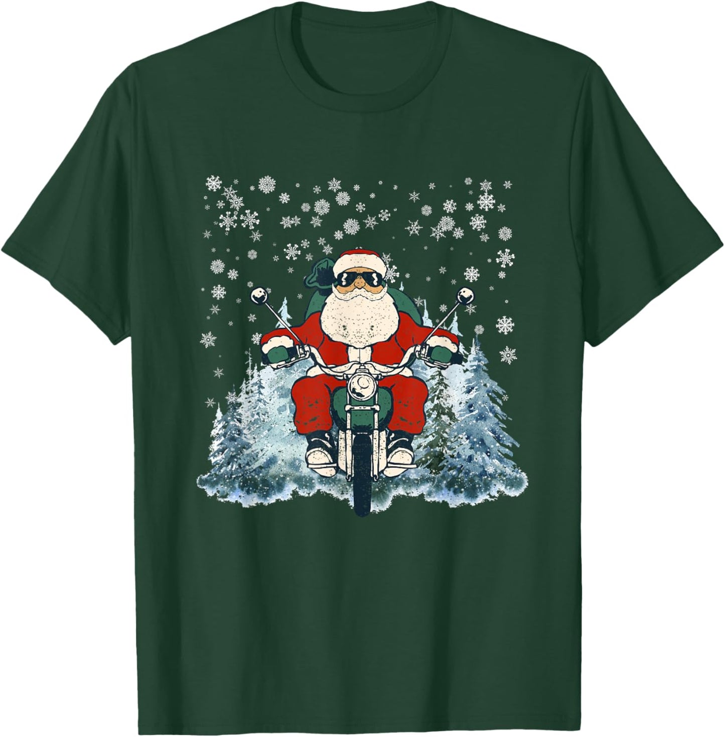 Biker Santa Claus On Motorcycle Funny Christmas Biking Ride T-Shirt - T-Shirt | Forest