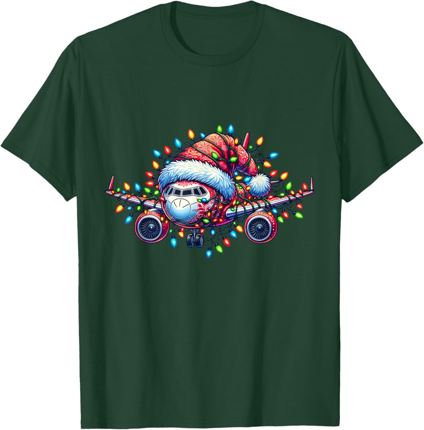 Funny Santa Airplane Xmas Lights Kids Toddler Boys Christmas T-Shirt - T-Shirt | Forest