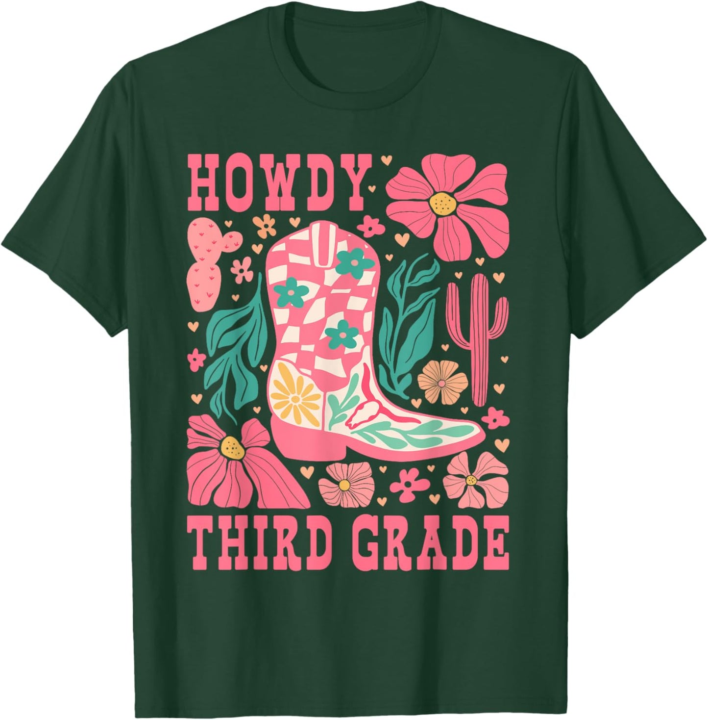 Howdy Third Grade Western 3rd Grade Teachers Cowboy Cowgirls T-Shirt - T-Shirt | Forest