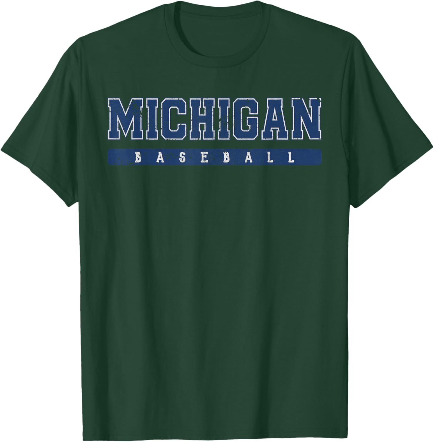 Michigan Baseball Blue Vintage Text T-Shirt - T-Shirt | Forest