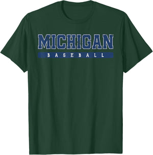 Michigan Baseball Blue Vintage Text T-Shirt - T-Shirt | Forest