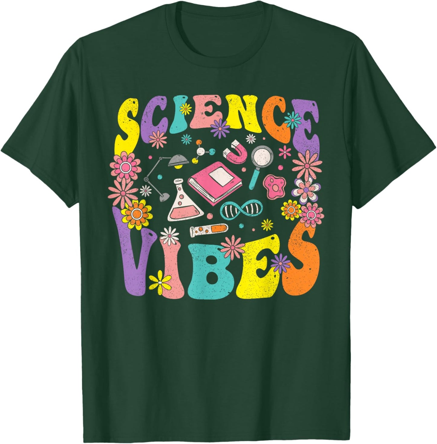 Science Vibes Retro 1st Day of Back To School Groovy Teacher T-Shirt - T-Shirt | Forest