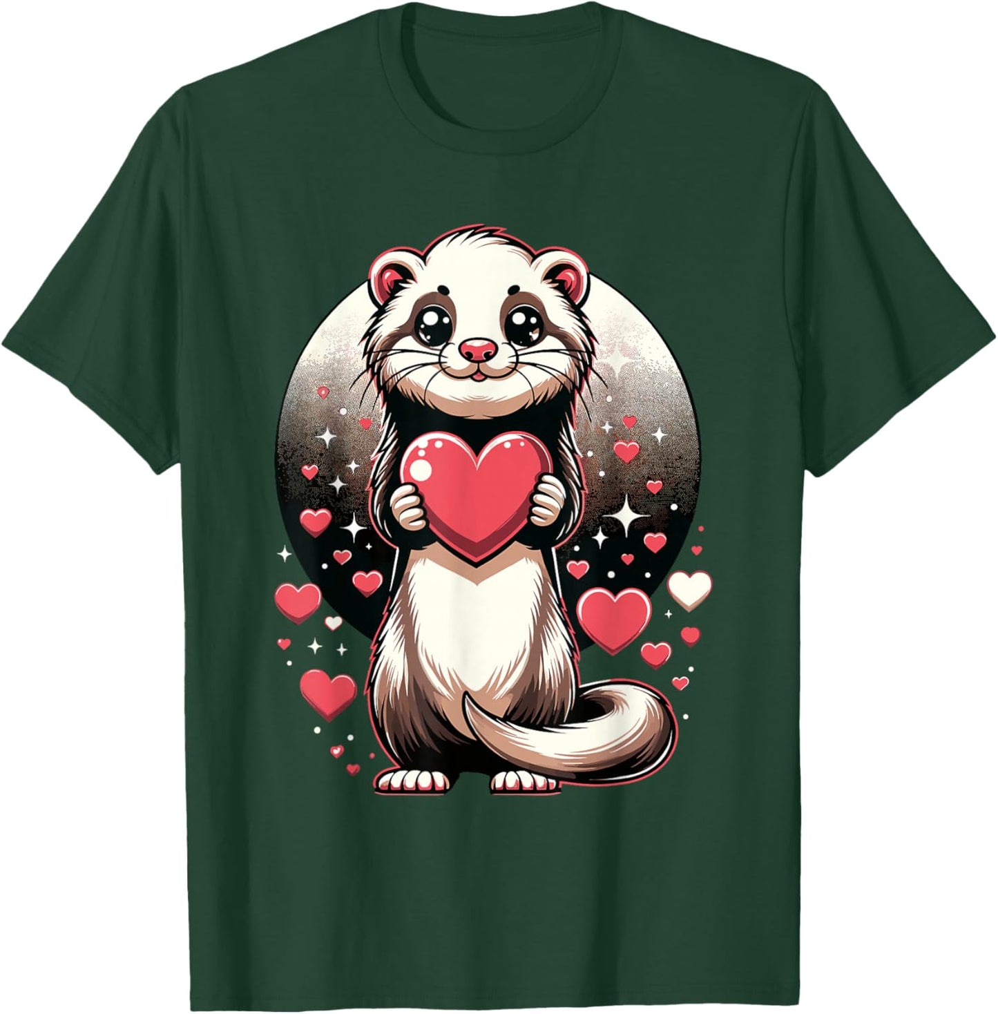 Ferret Holding Heart Valentine's Day Cute Valentine T-Shirt - T-Shirt | Forest
