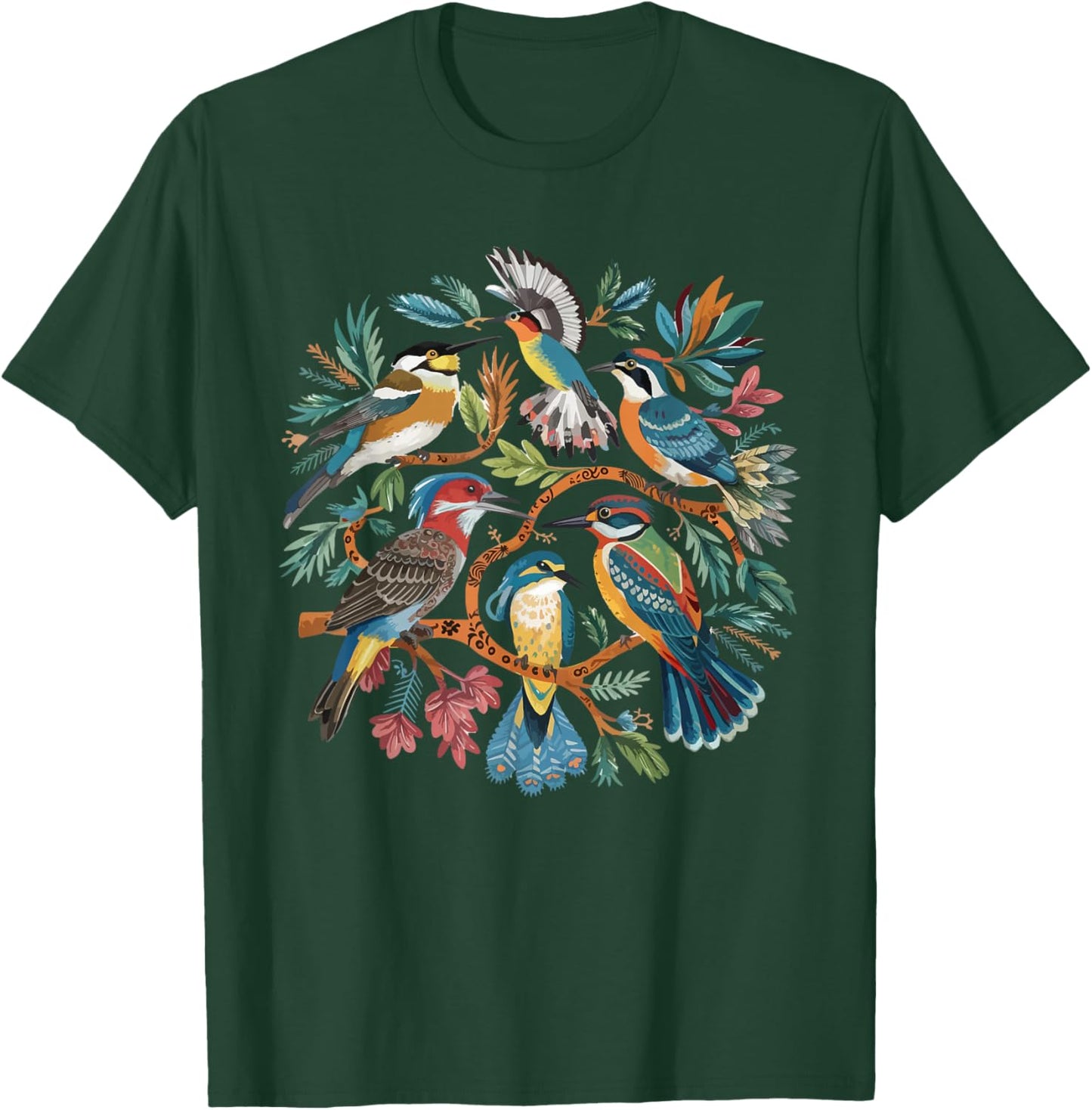 Enchanted Forest Bird Gathering Artistic Bird Watching T-Shirt - T-Shirt | Forest