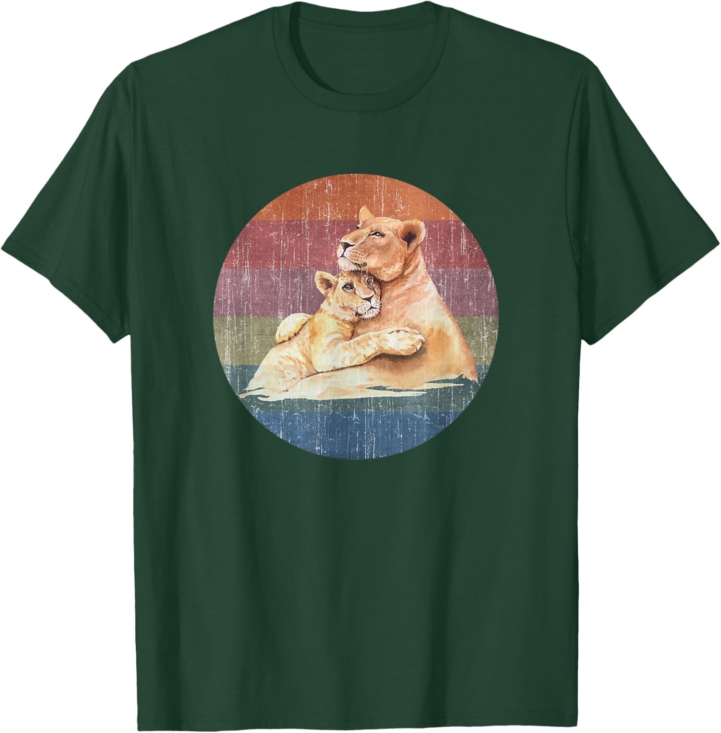 Lioness Lion Mom Baby Cub Watercolor On Distressed Sunset T-Shirt - T-Shirt | Forest