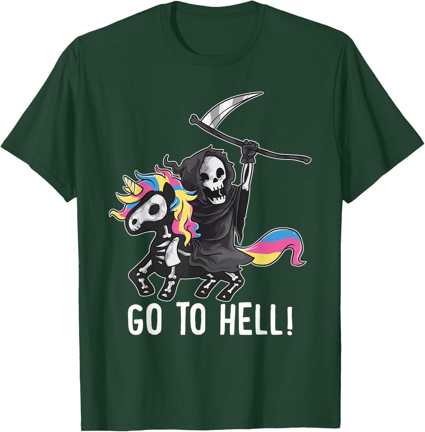 Gehe zum Hölle Unicorn Sugar Skull Grim Reaper Halloween T-Shirt - T-Shirt | Forest