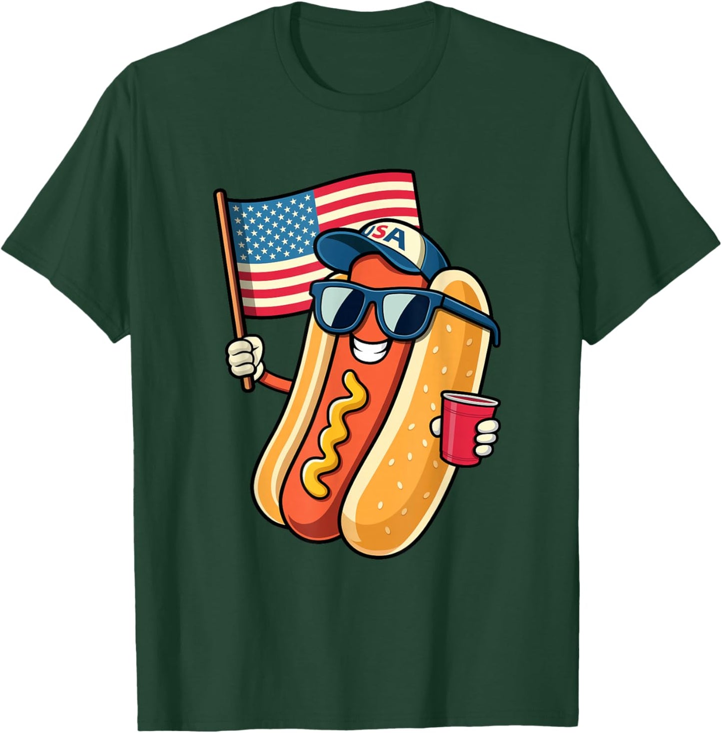 4th of July Hotdog Funny Fourth of July Patriotic USA Flag T-Shirt - T-Shirt | Forest