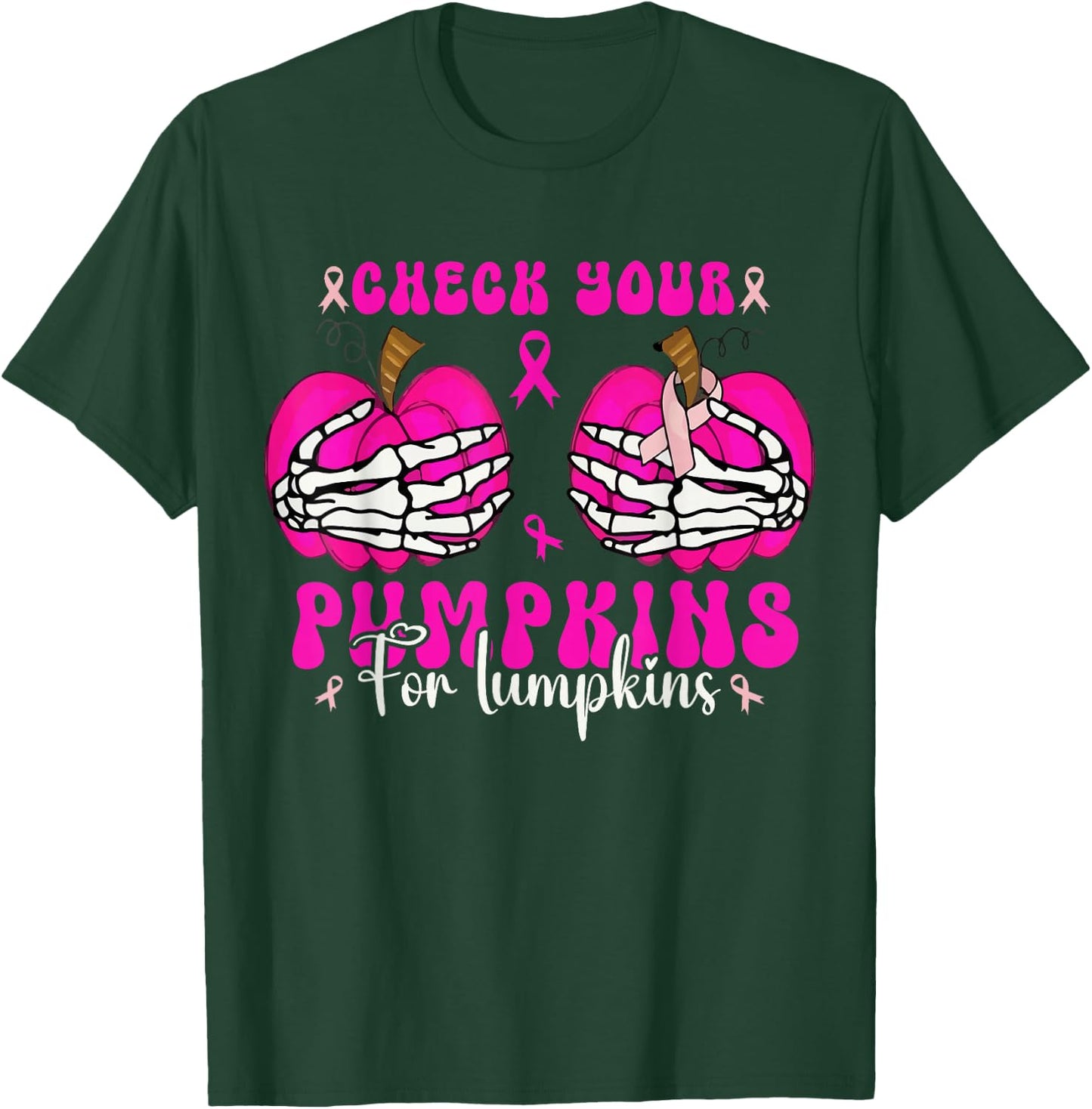Check Your Pumpkins Breast Cancer Awareness Halloween Women T-Shirt - T-Shirt | Forest