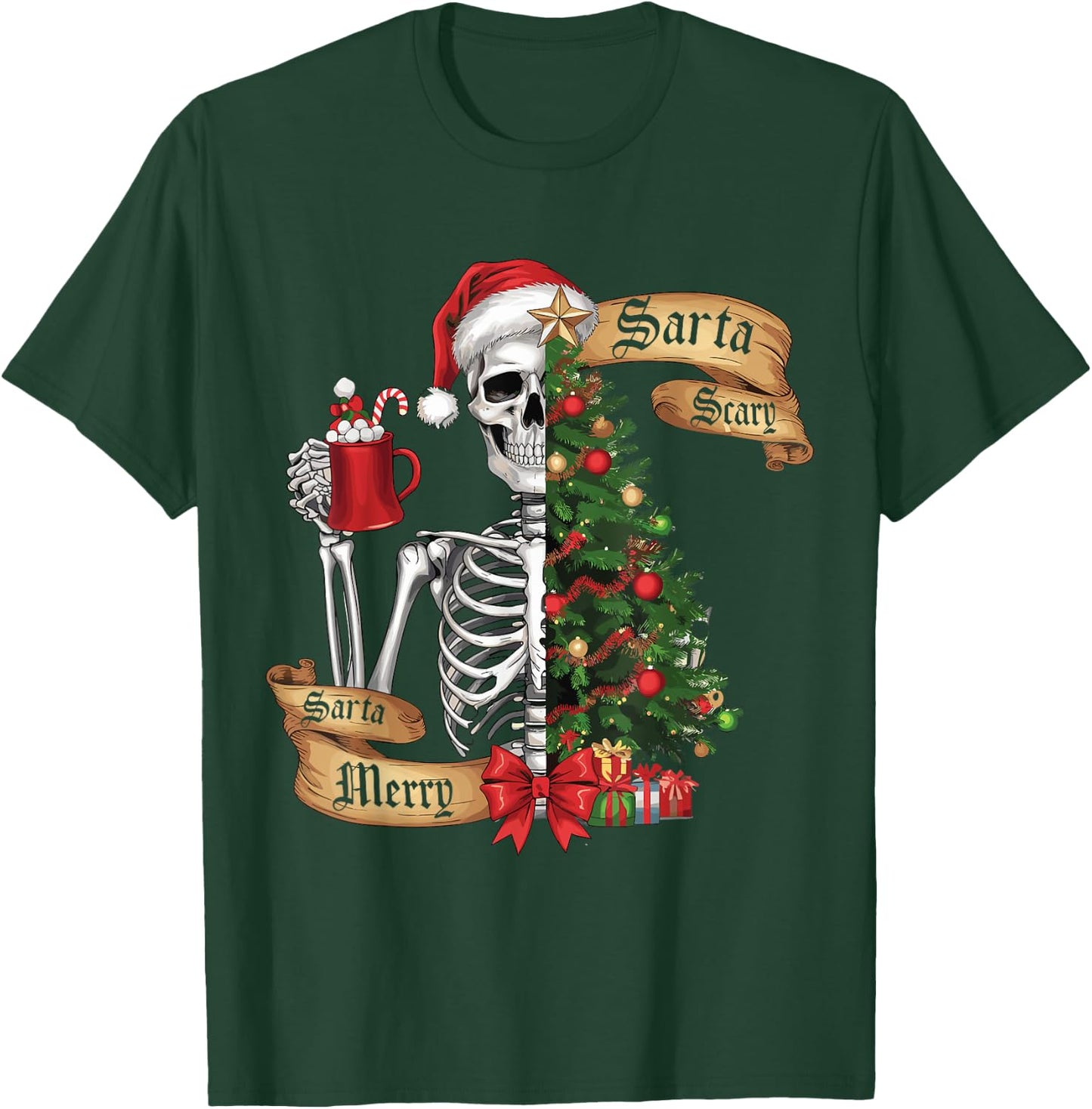 Sorta Merry Sorta Scary Funny Christmas Skeleton Tree Xmas T-Shirt - T-Shirt | Forest