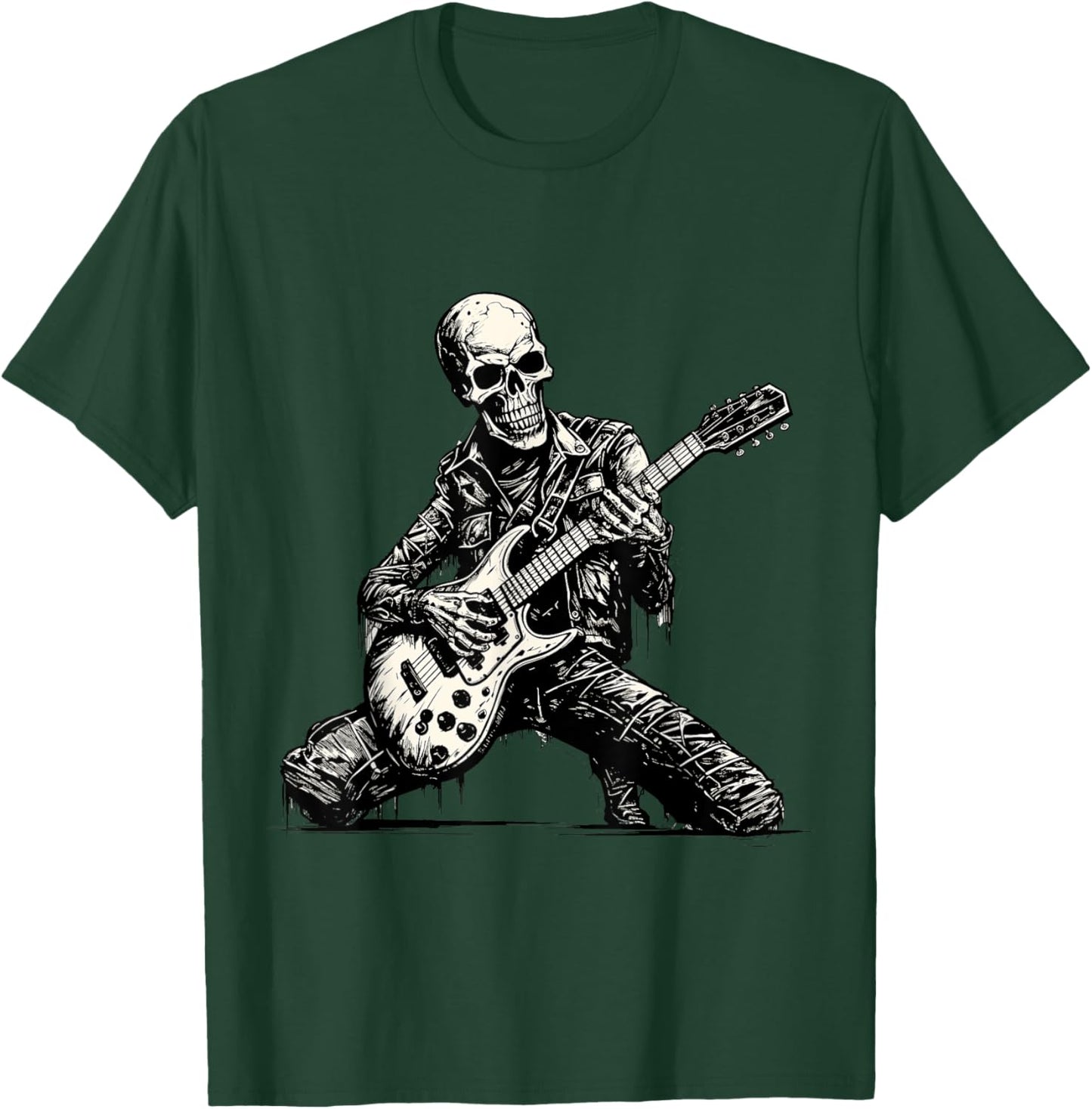 Spooky Skeleton Playing Guitar Halloween Costume Rock On T-Shirt - T-Shirt | Forest
