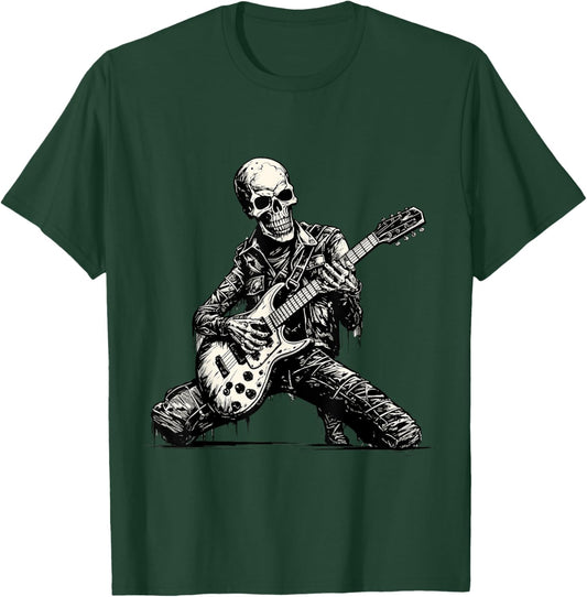 Spooky Skeleton Playing Guitar Halloween Costume Rock On T-Shirt - T-Shirt | Forest