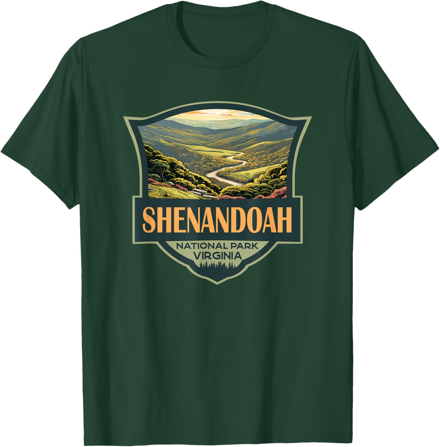 Shenandoah National Park Illustration Travel Retro Badge T-Shirt - T-Shirt | Forest