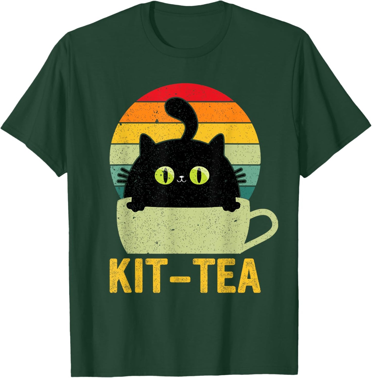 Kit Tea Black Kitty Cat Tea Lover Men Women Girls Kids T-Shirt - T-Shirt | Forest