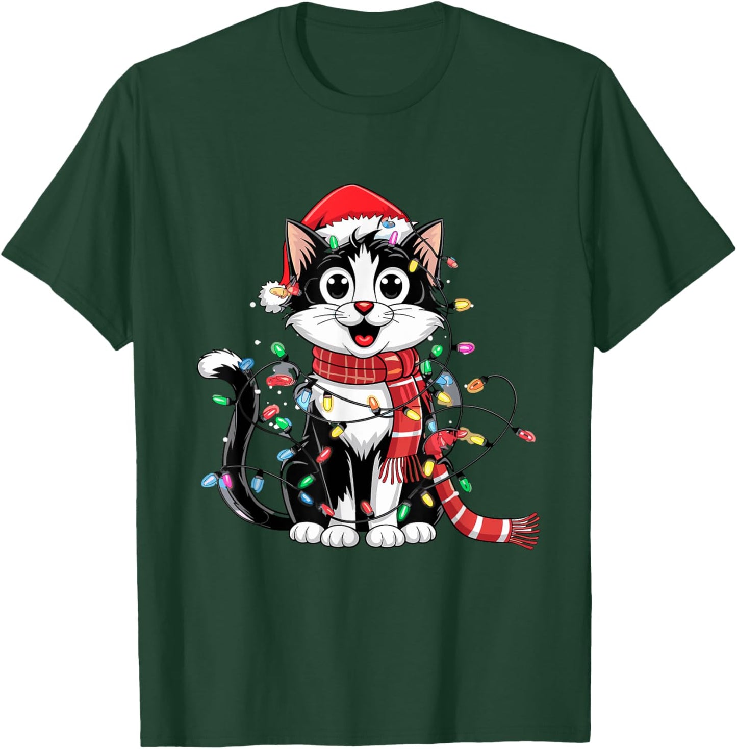 Cute Black and White Cat Christmas T-Shirt - T-Shirt | Forest