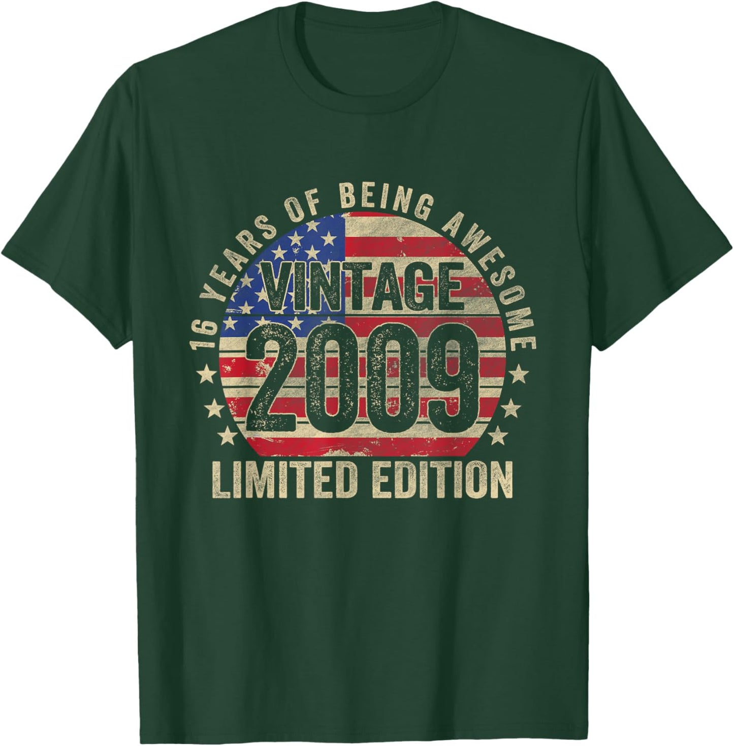 16 Year Old Gifts Vintage 2009 16th Birthday American Flag Kids Men T-Shirt - T-Shirt | Forest