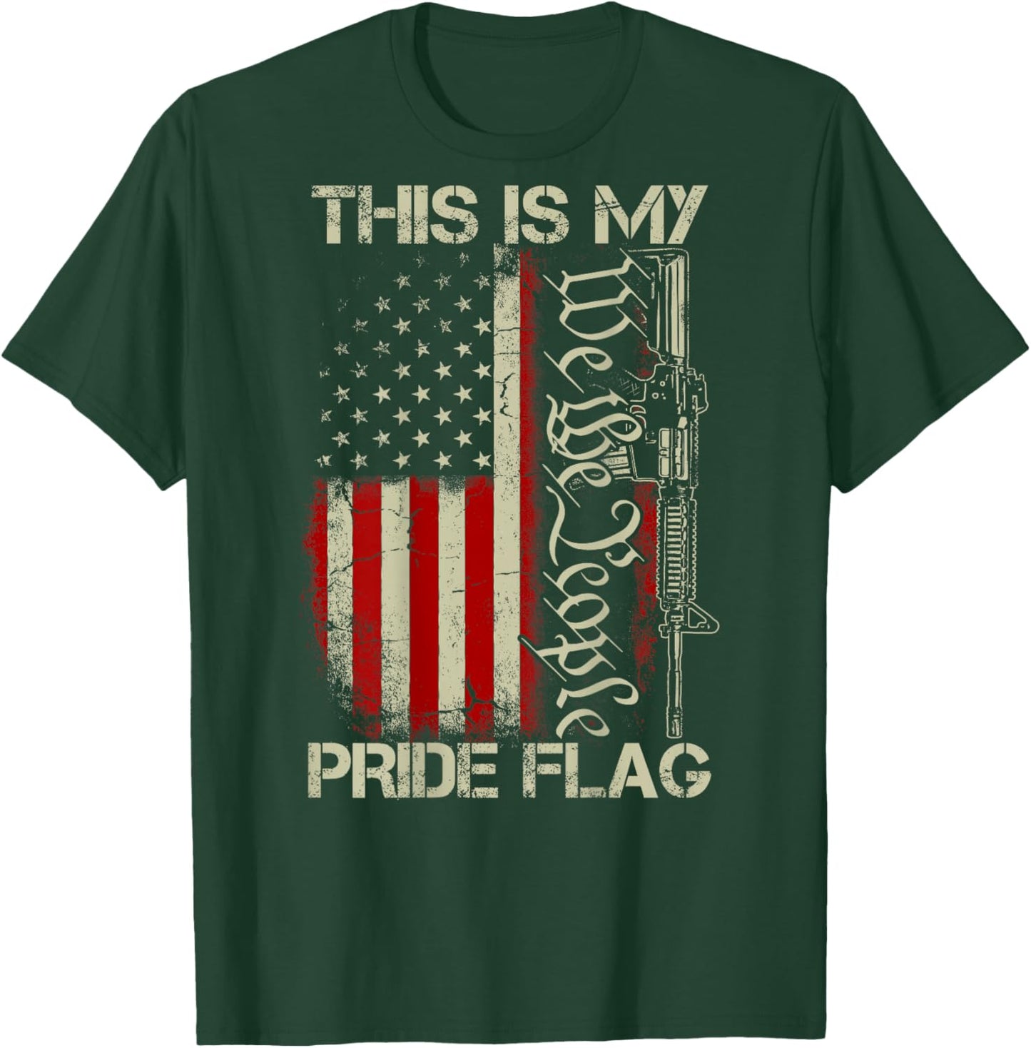This is My Pride Flag USA Patriots Gun American Flag on Back T-Shirt - T-Shirt | Forest