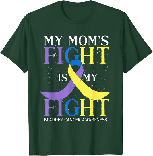 Purple Blue Yellow Ribbon Mom Bladder Cancer Awareness T-Shirt - T-Shirt | Forest