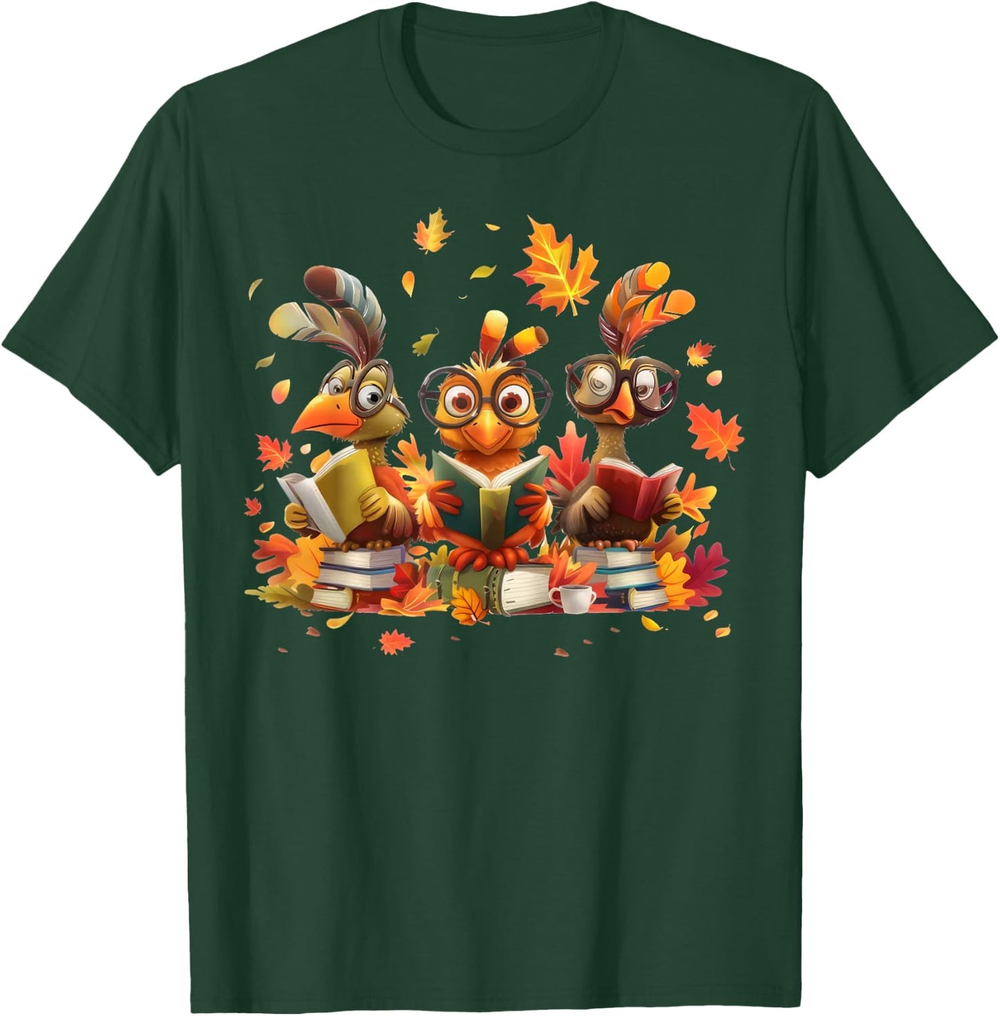 Turkey Glasses Reading Books Thanksgiving Bookworm Teacher T-Shirt - T-Shirt | Forest