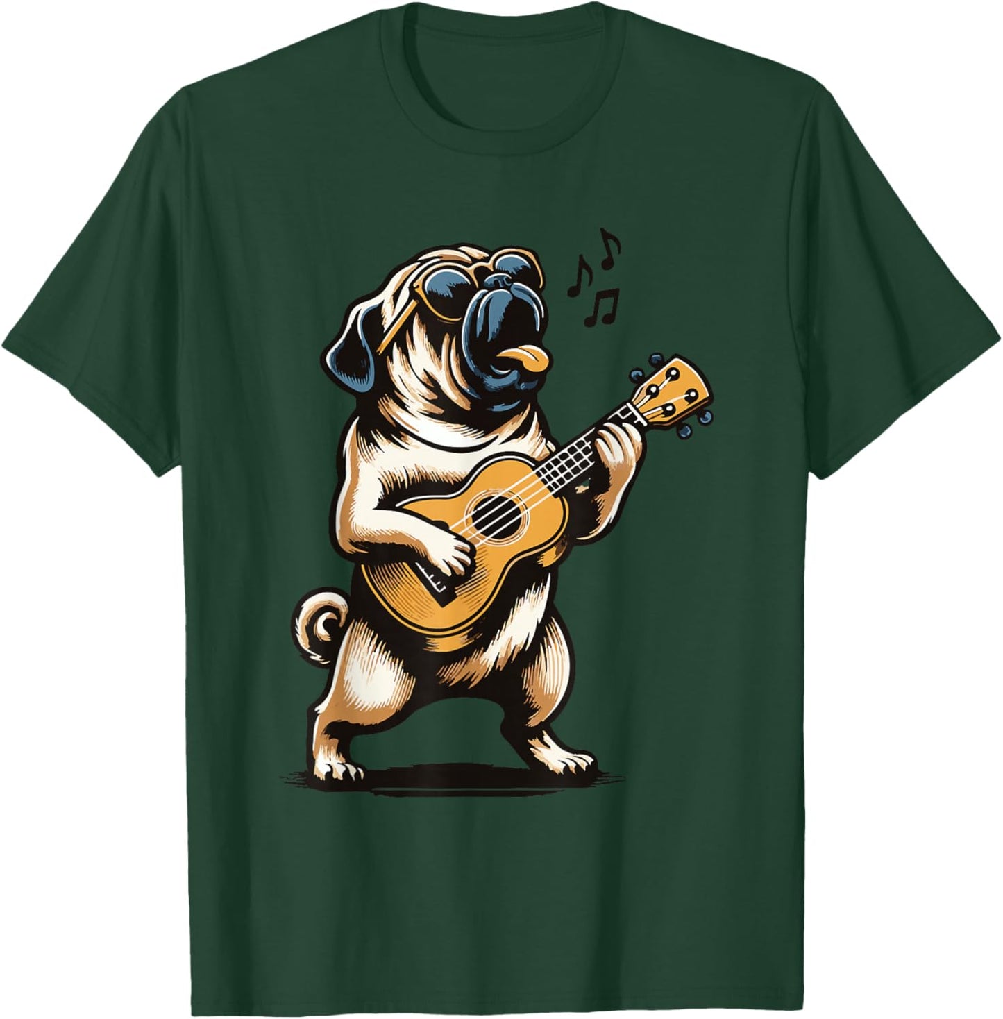 Dog Playing Guitar Singing Pug Funny Pugfather T-Shirt - T-Shirt | Forest