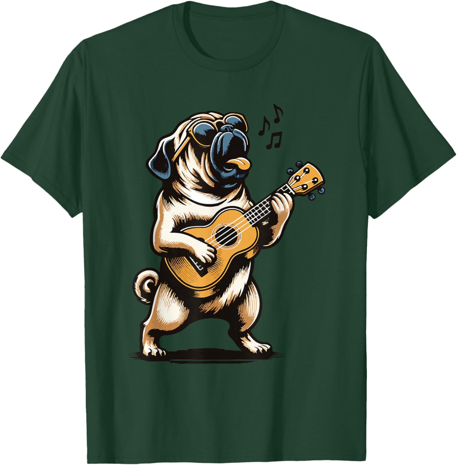 Dog Playing Guitar Singing Pug Funny Pugfather T-Shirt - T-Shirt | Forest