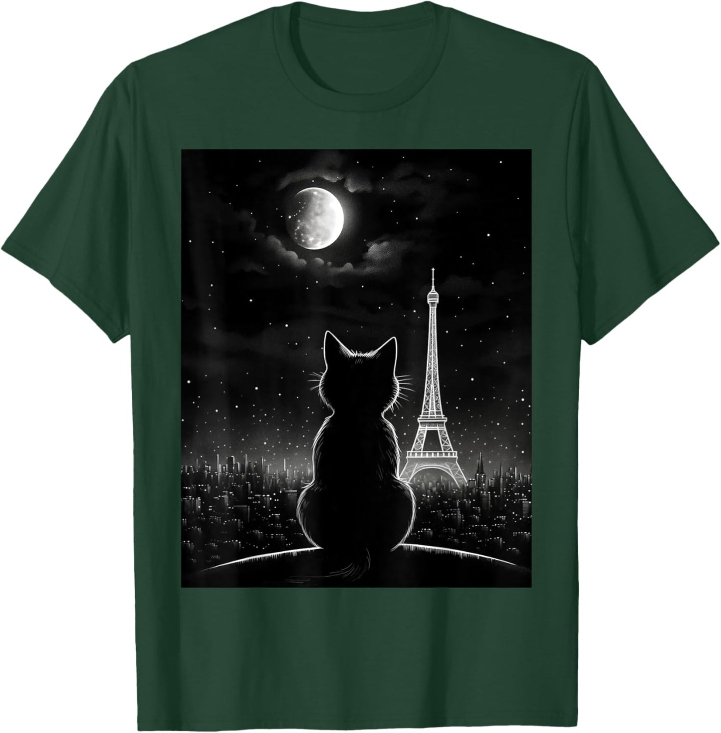 Aesthetic Black Cat Star Night Eiffel Tower In Paris T-Shirt - T-Shirt | Forest