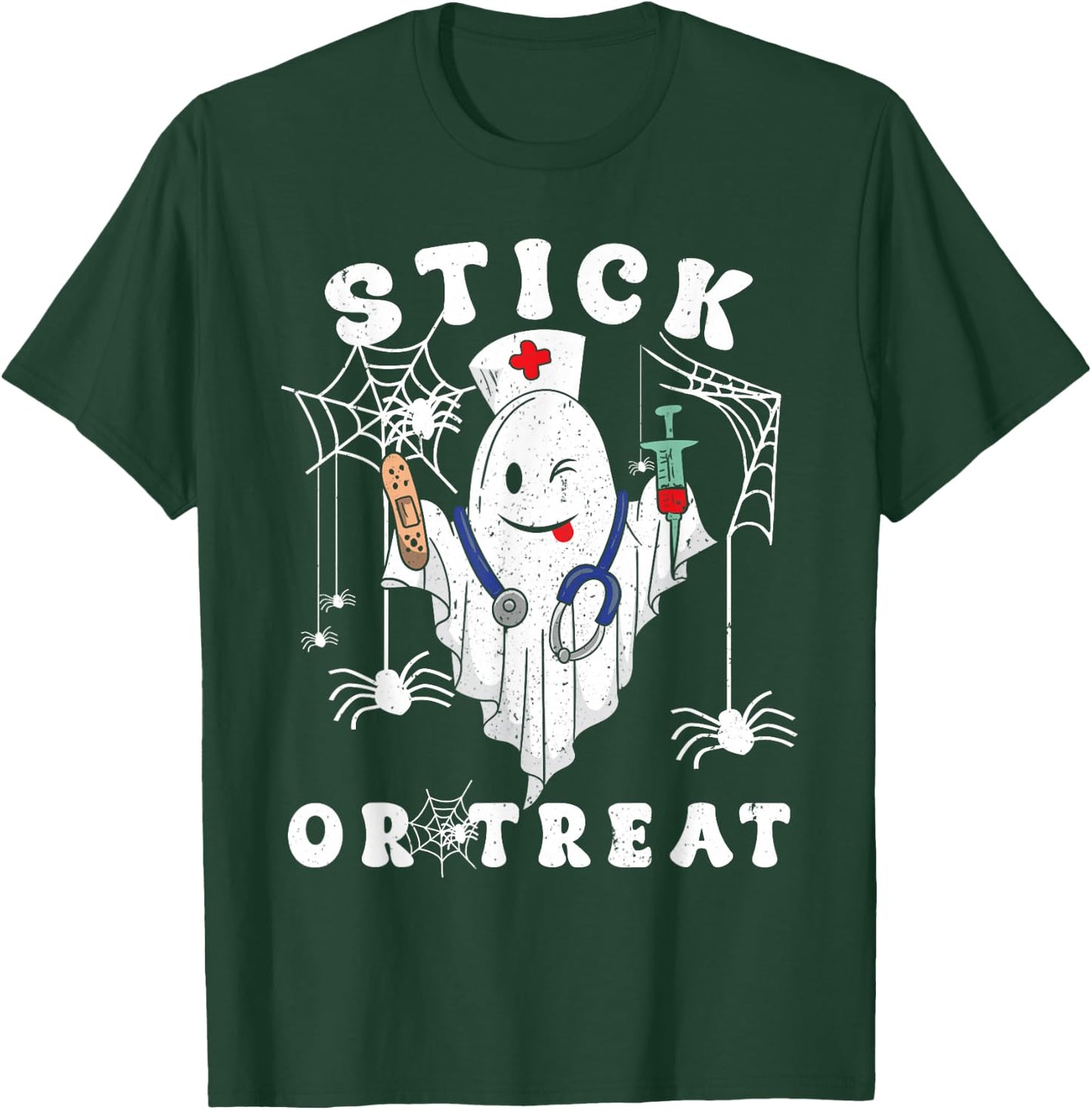 Stick or Treat Nurse Spooky Nurse Costume Funny Halloween T-Shirt - T-Shirt | Forest