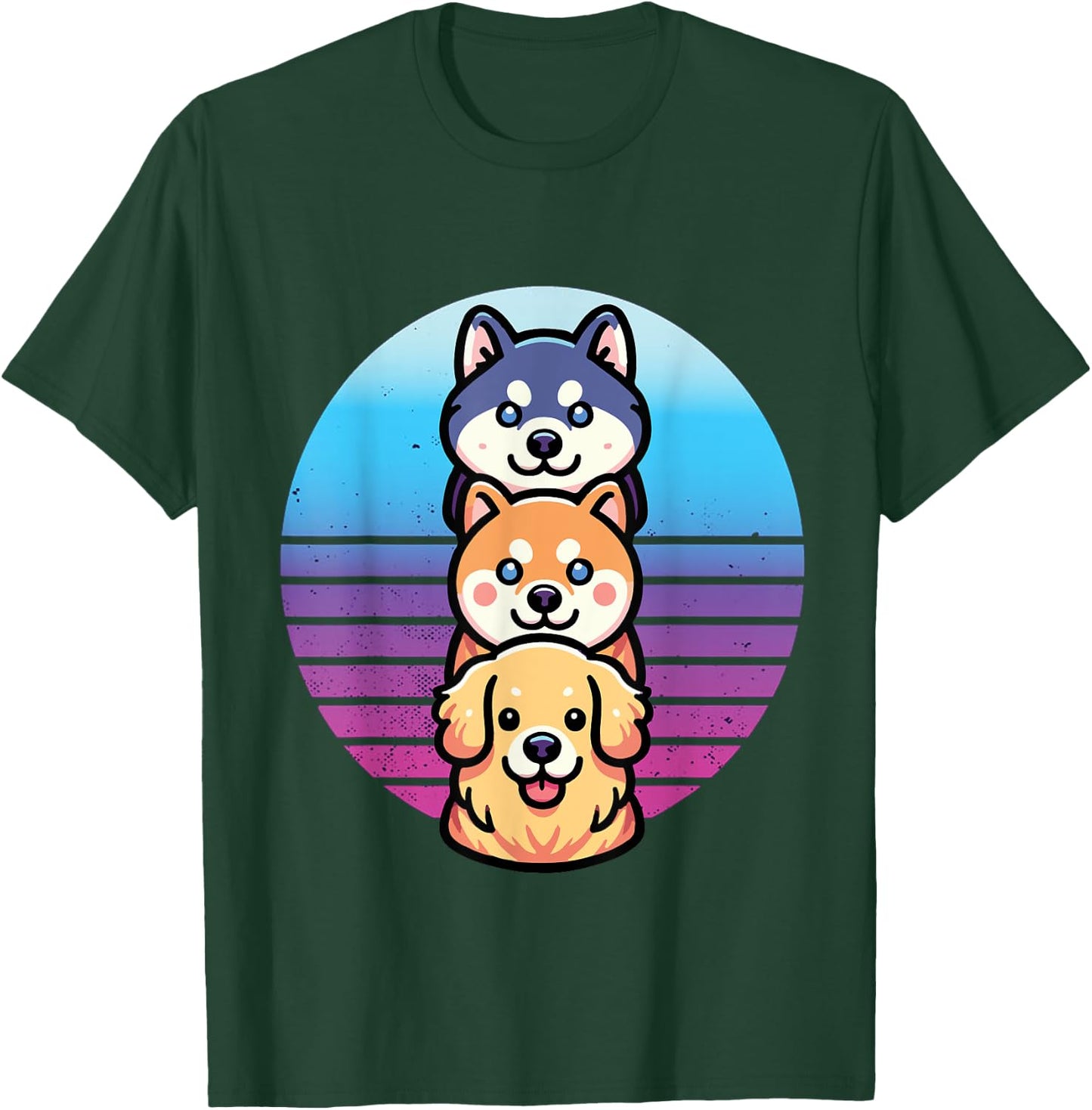 Husky Shiba Inu golden retriever dog cute stacked pet animal Men Women Kids T-Shirt - T-Shirt | Forest
