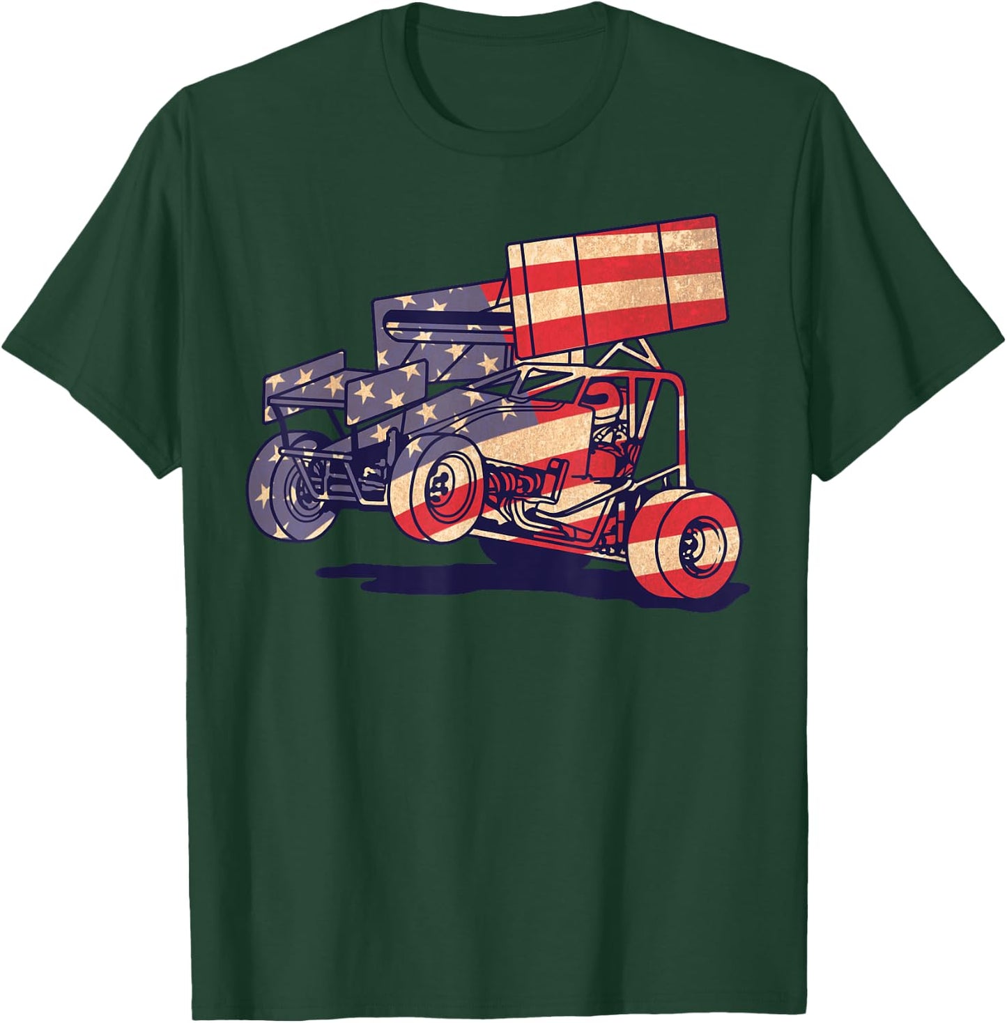 Vintage Sprint Car American Flag Funny Racer Racing Gift Men T-Shirt - T-Shirt | Forest