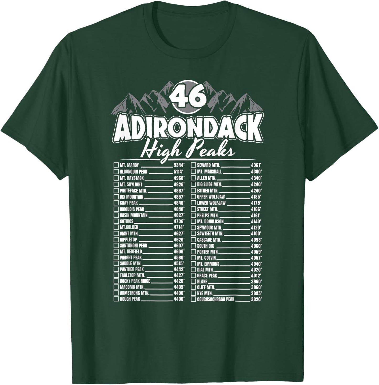 46 Adirondack Mountain Climbing Checklist T-Shirt - T-Shirt | Forest